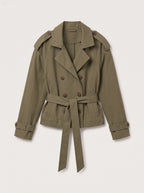 Lacette Double-Breasted Trench Jacket – Belted Short Women Casual Autumn Work Office Jacket