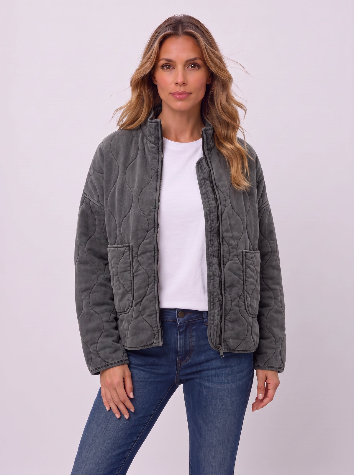 Diaquenne Quilted Bomber Jacket – Women Casual Autumn Lightweight Zip Front High Collar Jacket