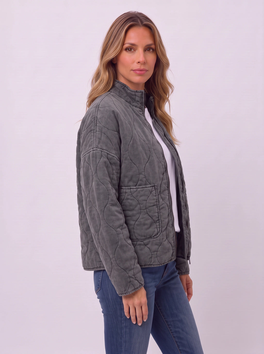 Diaquenne Quilted Bomber Jacket – Women Casual Autumn Lightweight Zip Front High Collar Jacket
