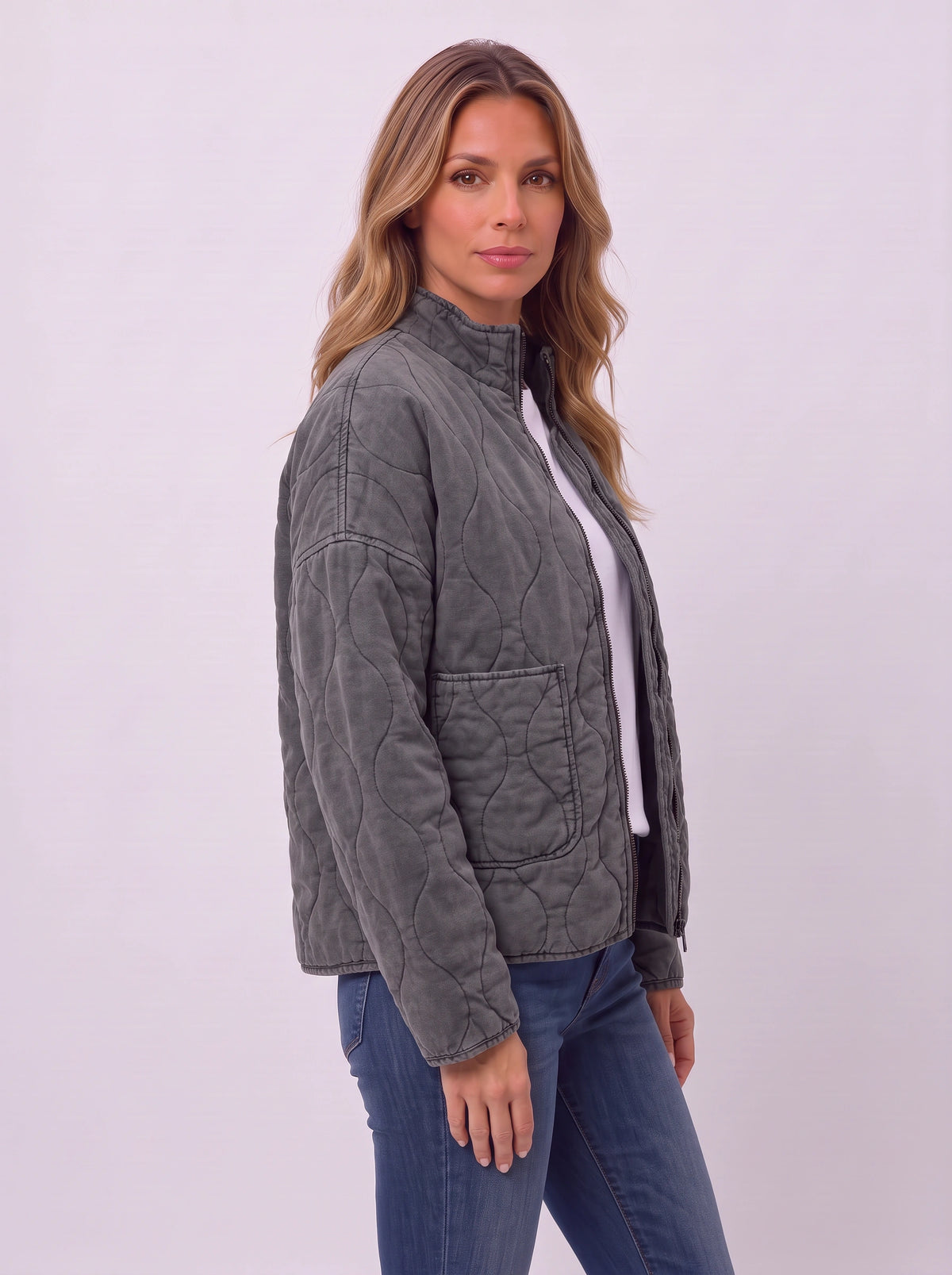 Diaquenne Quilted Bomber Jacket – Women Casual Autumn Lightweight Zip Front High Collar Jacket