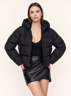 Baffnel Oversized Hooded Puffer Jacket – Women Padded Zip Front Winter Outerwear Cropped Puffer Coat