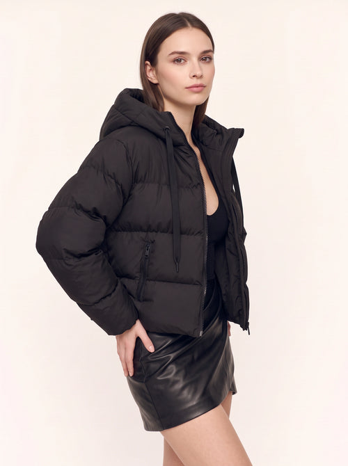 Baffnel Oversized Hooded Puffer Jacket – Women Padded Zip Front Winter Outerwear Cropped Puffer Coat