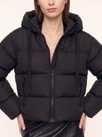 Baffnel Oversized Hooded Puffer Jacket – Women Padded Zip Front Winter Outerwear Cropped Puffer Coat