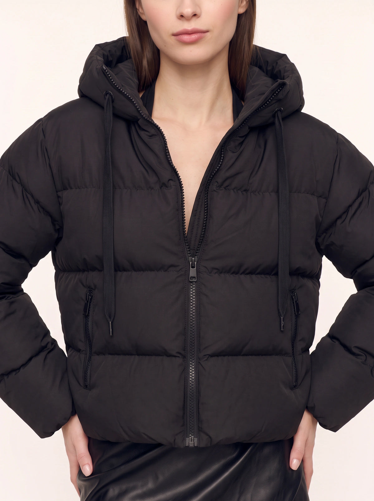 Baffnel Oversized Hooded Puffer Jacket – Women Padded Zip Front Winter Outerwear Cropped Puffer Coat