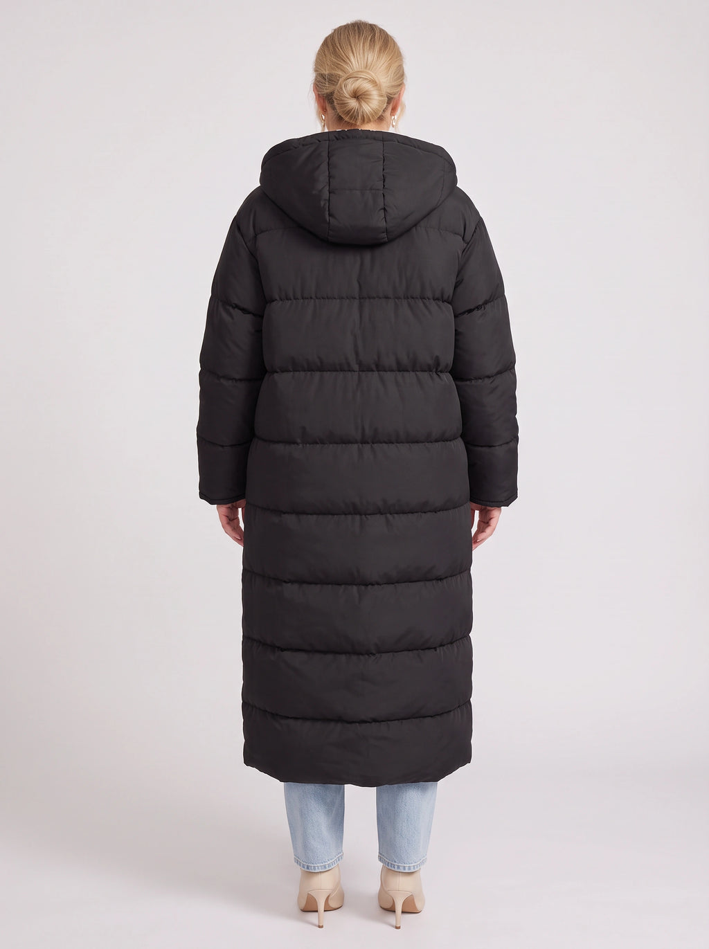 Sherplu Longline Puffer Coat – Hooded Quilted Maxi Women Winter Coat Sherpa Lined Hood Zip Front Jacket