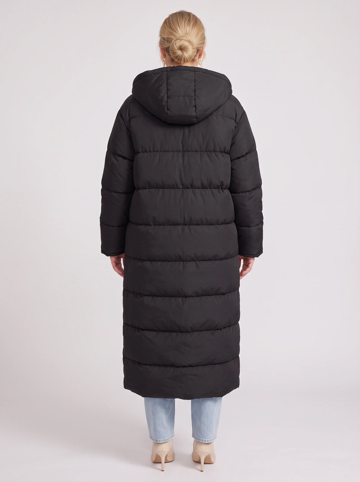 Sherplu Longline Puffer Coat – Hooded Quilted Maxi Women Winter Coat Sherpa Lined Hood Zip Front Jacket