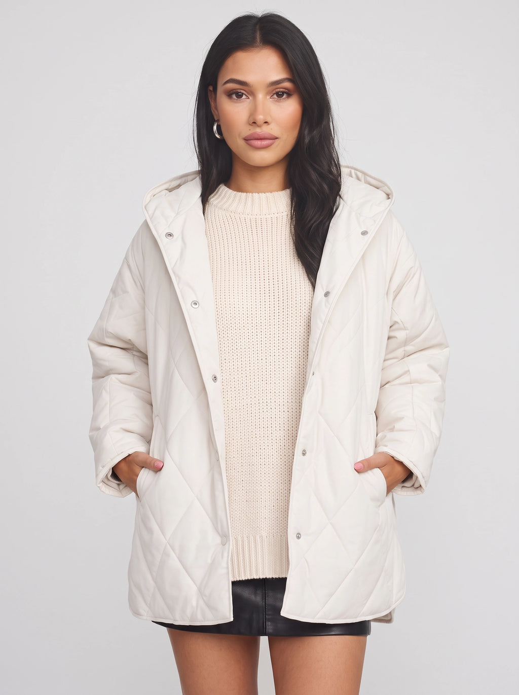 Diamyne Oversized Quilted Longline Coat – Diamond Quilted Women Hooded Puffer Jacket Casual Autumn Winter Longline Coat