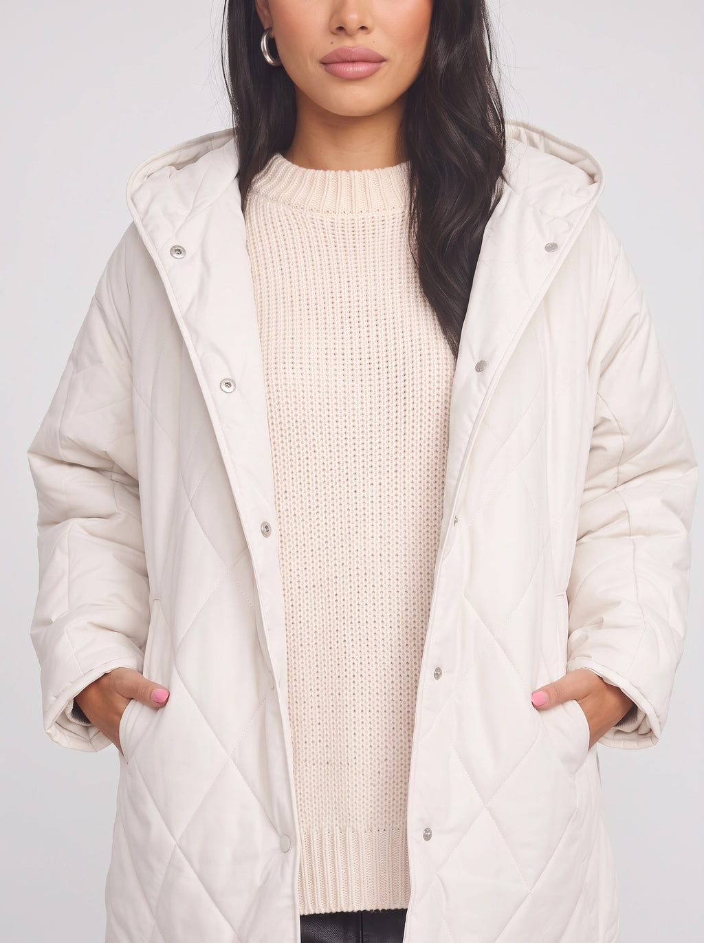 Diamyne Oversized Quilted Longline Coat – Diamond Quilted Women Hooded Puffer Jacket Casual Autumn Winter Longline Coat