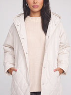 Diamyne Oversized Quilted Longline Coat – Diamond Quilted Women Hooded Puffer Jacket Casual Autumn Winter Longline Coat