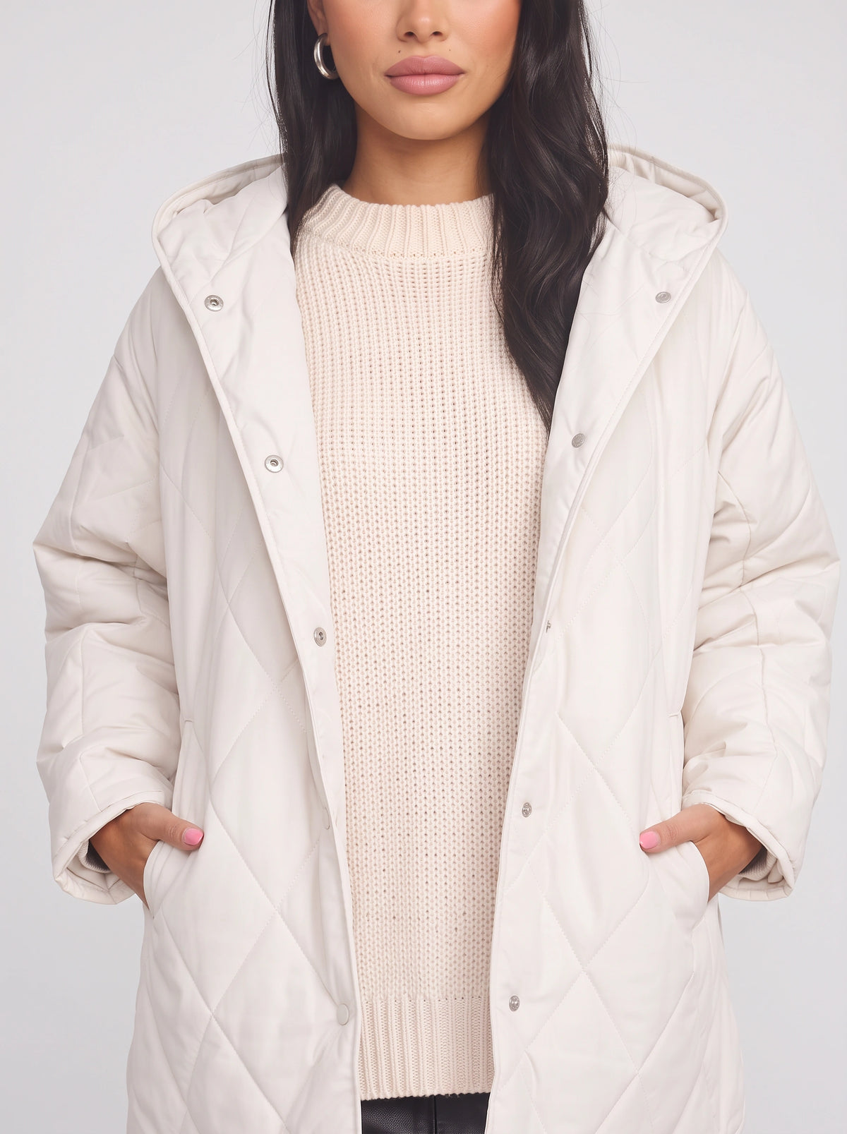 Diamyne Oversized Quilted Longline Coat – Diamond Quilted Women Hooded Puffer Jacket Casual Autumn Winter Longline Coat