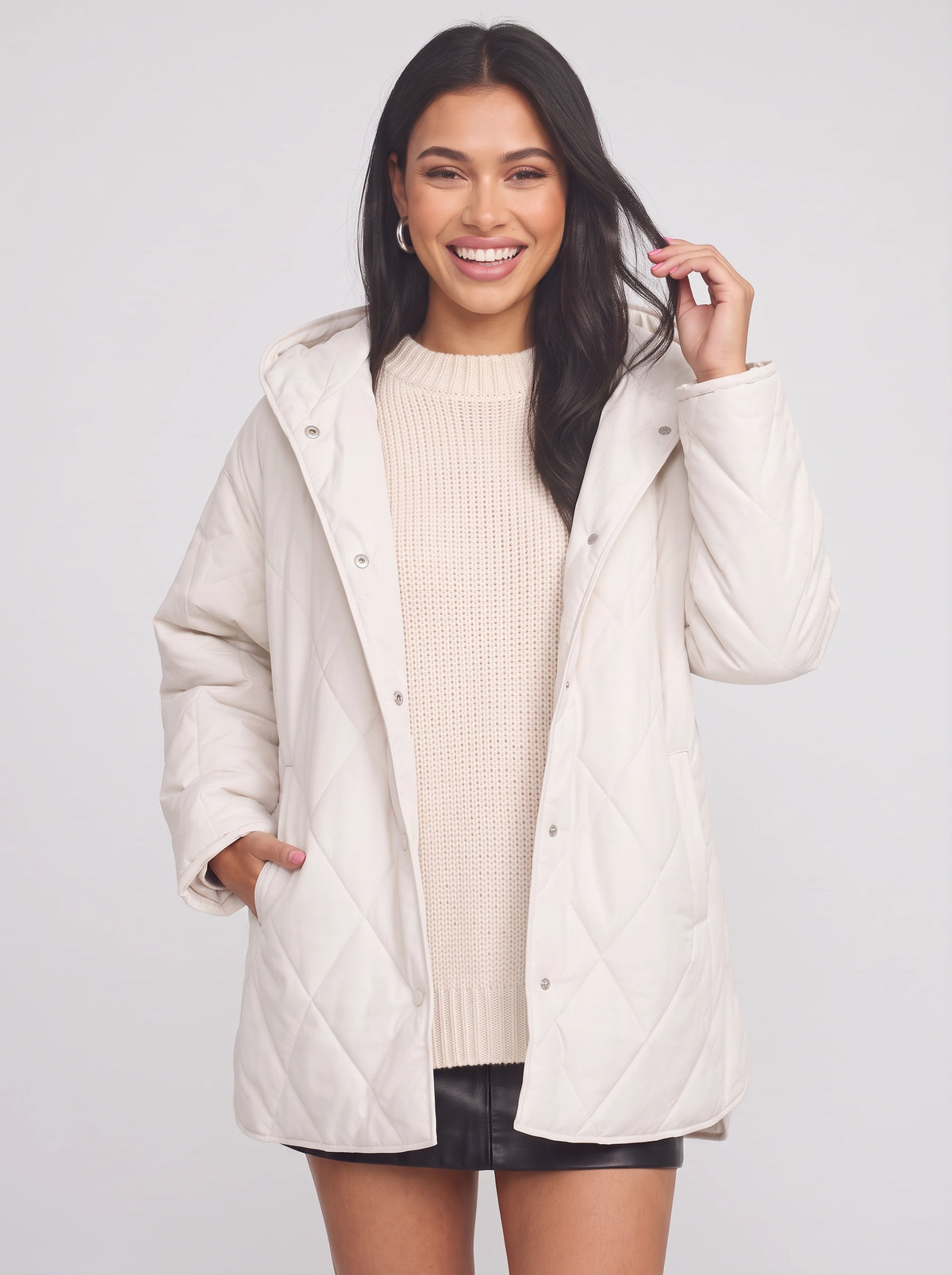 Diamyne Oversized Quilted Longline Coat – Diamond Quilted Women Hooded Puffer Jacket Casual Autumn Winter Longline Coat