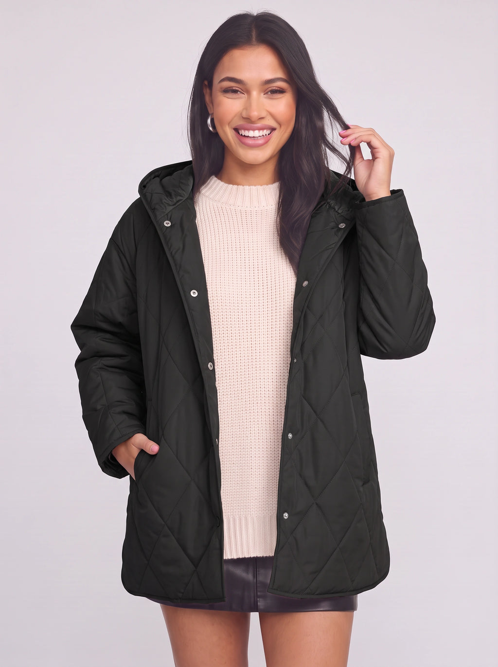 Diamyne Oversized Quilted Longline Coat – Diamond Quilted Women Hooded Puffer Jacket Casual Autumn Winter Longline Coat