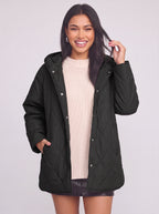 Diamyne Oversized Quilted Longline Coat – Diamond Quilted Women Hooded Puffer Jacket Casual Autumn Winter Longline Coat