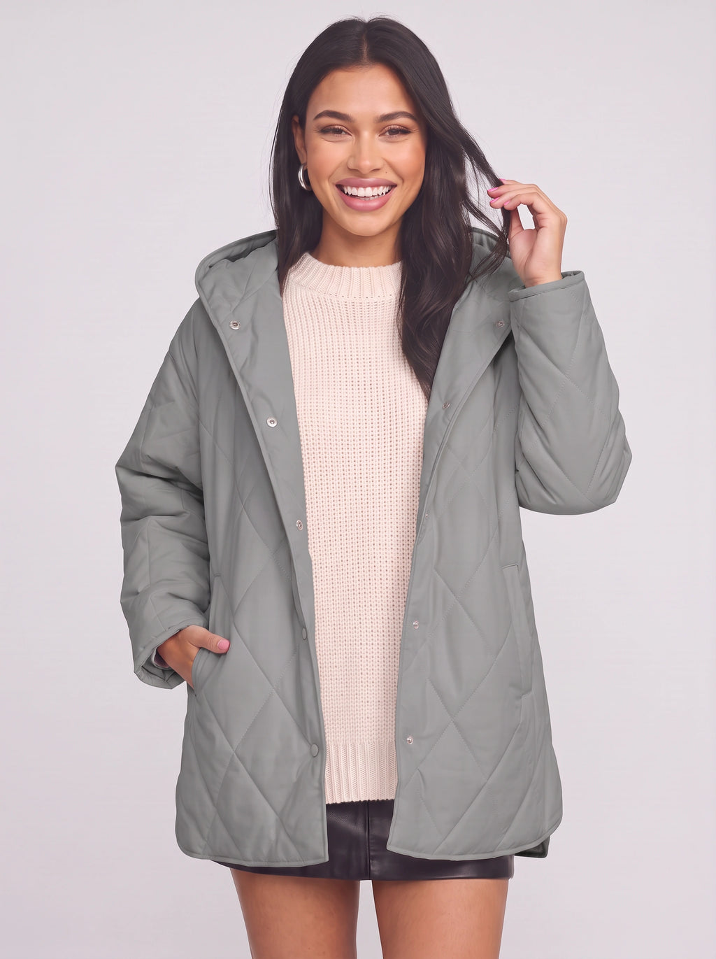 Diamyne Oversized Quilted Longline Coat – Diamond Quilted Women Hooded Puffer Jacket Casual Autumn Winter Longline Coat