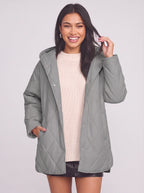 Diamyne Oversized Quilted Longline Coat – Diamond Quilted Women Hooded Puffer Jacket Casual Autumn Winter Longline Coat