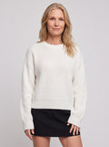 Balovyn Waffle Knit Crew Neck Jumper – Balloon Sleeve Oversized Relaxed Women Casual Autumn Winter Knitwear