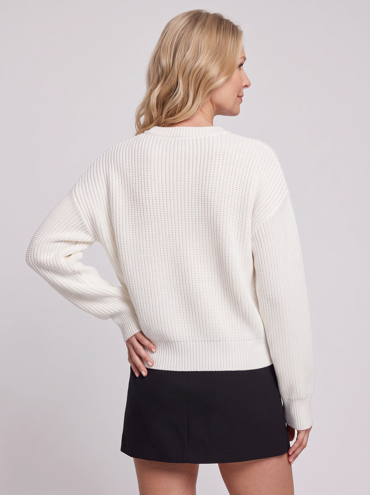 Balovyn Waffle Knit Crew Neck Jumper – Balloon Sleeve Oversized Relaxed Women Casual Autumn Winter Knitwear