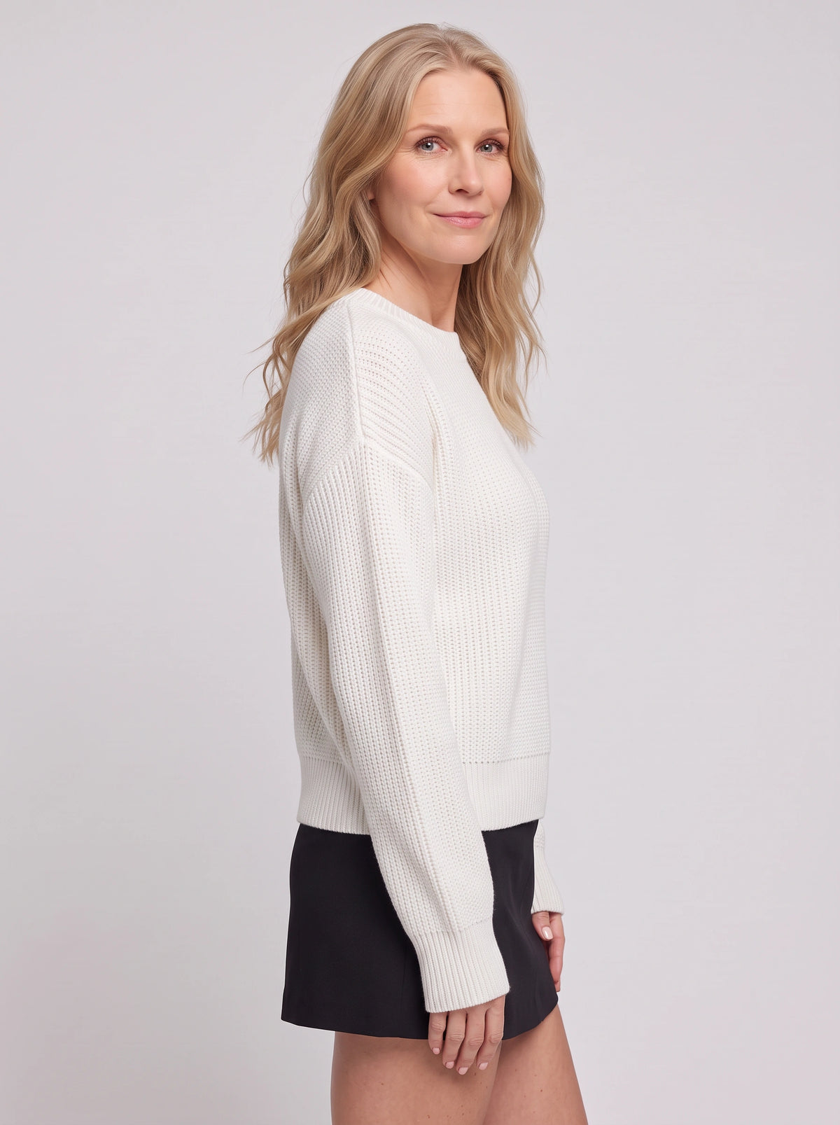 Balovyn Waffle Knit Crew Neck Jumper – Balloon Sleeve Oversized Relaxed Women Casual Autumn Winter Knitwear
