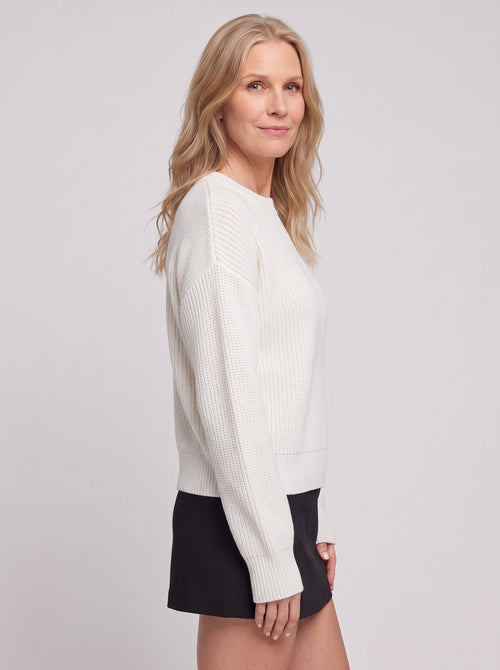 Balovyn Waffle Knit Crew Neck Jumper – Balloon Sleeve Oversized Relaxed Women Casual Autumn Winter Knitwear
