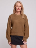 Balovyn Waffle Knit Crew Neck Jumper – Balloon Sleeve Oversized Relaxed Women Casual Autumn Winter Knitwear