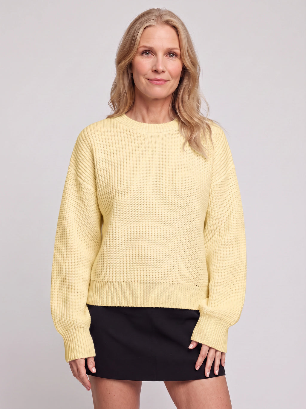 Balovyn Waffle Knit Crew Neck Jumper – Balloon Sleeve Oversized Relaxed Women Casual Autumn Winter Knitwear