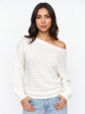 Diagona Off-Shoulder Ribbed Knit Jumper – Batwing Sleeve Women Casual Autumn Winter Oversized Jumper