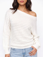 Diagona Off-Shoulder Ribbed Knit Jumper – Batwing Sleeve Women Casual Autumn Winter Oversized Jumper