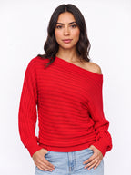 Diagona Off-Shoulder Ribbed Knit Jumper – Batwing Sleeve Women Casual Autumn Winter Oversized Jumper