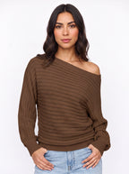 Diagona Off-Shoulder Ribbed Knit Jumper – Batwing Sleeve Women Casual Autumn Winter Oversized Jumper