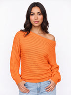 Diagona Off-Shoulder Ribbed Knit Jumper – Batwing Sleeve Women Casual Autumn Winter Oversized Jumper