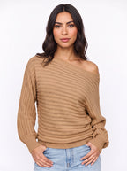 Diagona Off-Shoulder Ribbed Knit Jumper – Batwing Sleeve Women Casual Autumn Winter Oversized Jumper