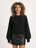 Diapana Cable Knit Balloon Sleeve Jumper – Women Chunky Knit Sweater Autumn Winter Casual Oversized Crew Neck Jumper