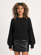 Diapana Cable Knit Balloon Sleeve Jumper – Women Chunky Knit Sweater Autumn Winter Casual Oversized Crew Neck Jumper