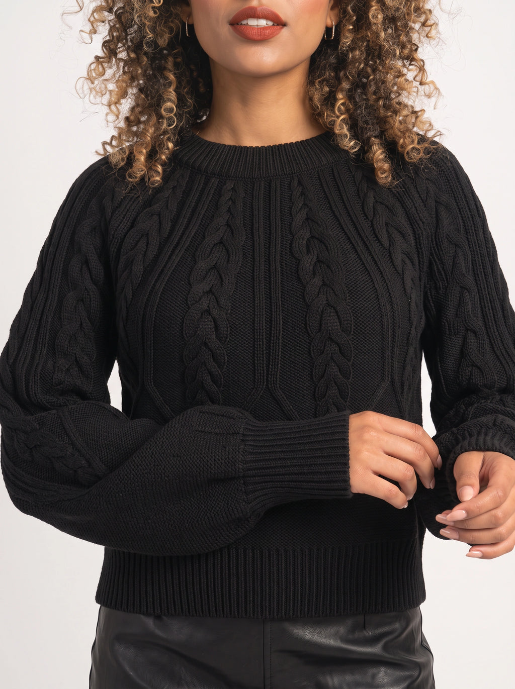 Diapana Cable Knit Balloon Sleeve Jumper – Women Chunky Knit Sweater Autumn Winter Casual Oversized Crew Neck Jumper