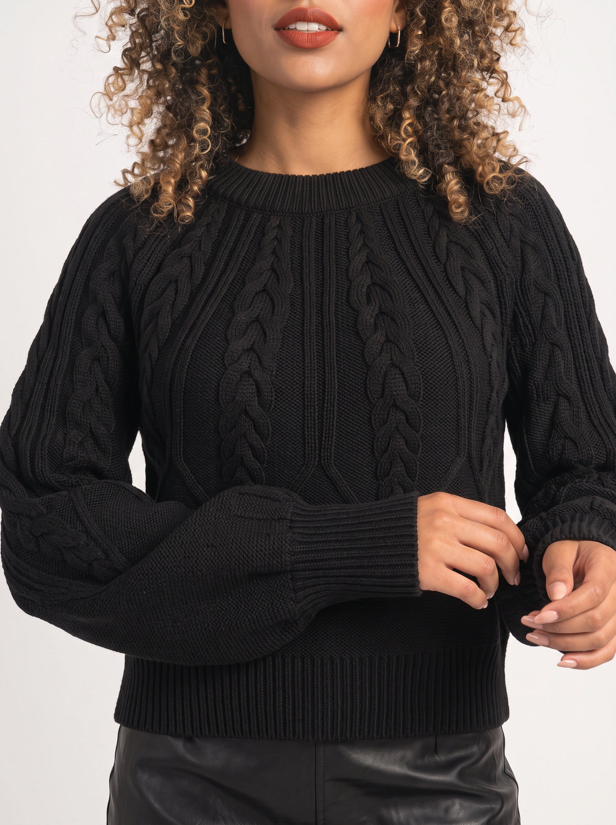 Diapana Cable Knit Balloon Sleeve Jumper – Women Chunky Knit Sweater Autumn Winter Casual Oversized Crew Neck Jumper