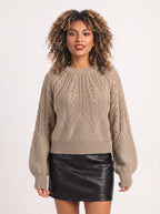Diapana Cable Knit Balloon Sleeve Jumper – Women Chunky Knit Sweater Autumn Winter Casual Oversized Crew Neck Jumper