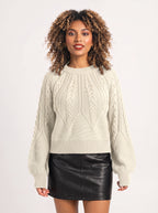 Diapana Cable Knit Balloon Sleeve Jumper – Women Chunky Knit Sweater Autumn Winter Casual Oversized Crew Neck Jumper