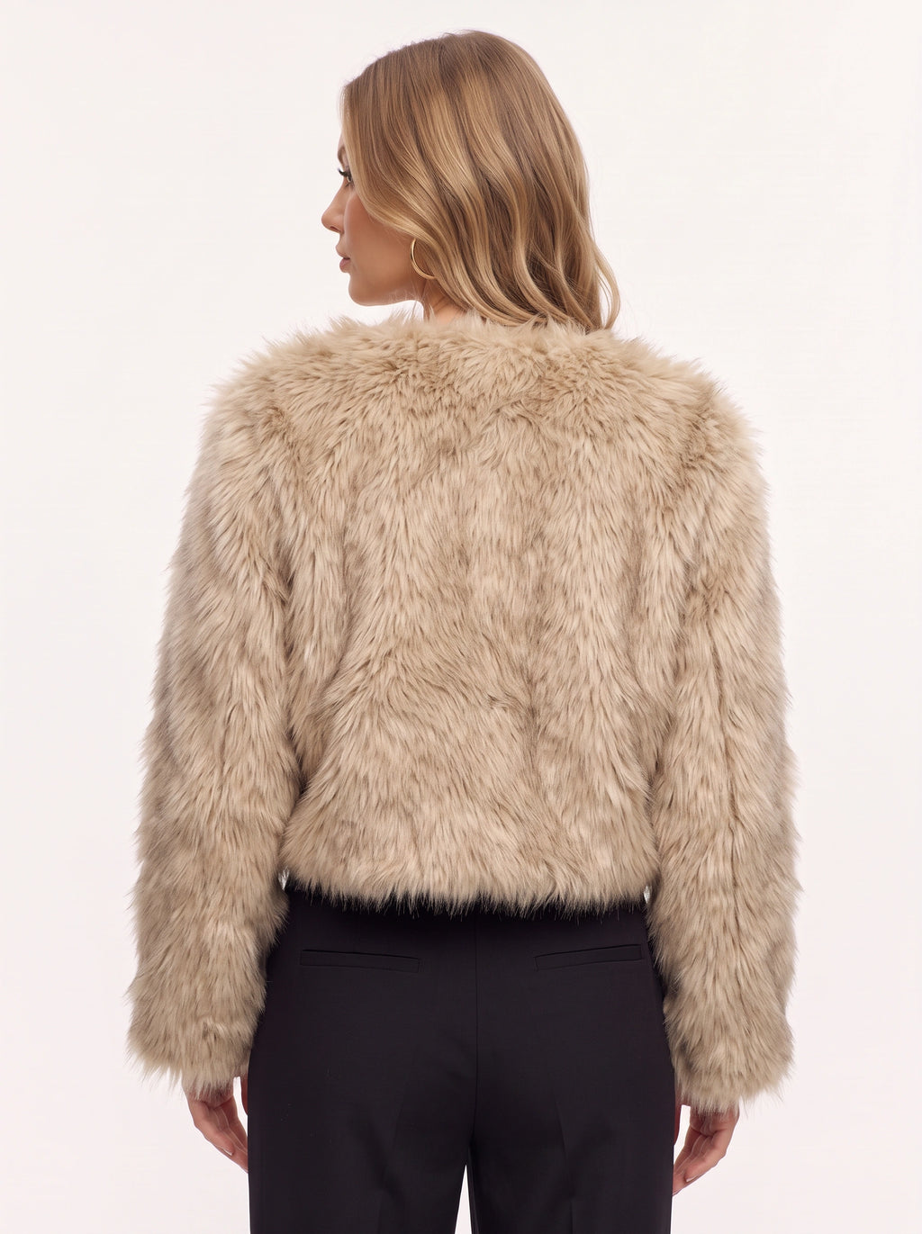 Starru Cropped Faux Fur Jacket – Women Cropped Fur Coat Short Evening Party Open Front Jacket