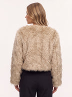 Starru Cropped Faux Fur Jacket – Women Cropped Fur Coat Short Evening Party Open Front Jacket