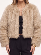 Starru Cropped Faux Fur Jacket – Women Cropped Fur Coat Short Evening Party Open Front Jacket