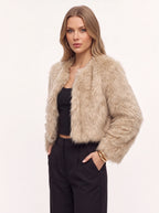 Starru Cropped Faux Fur Jacket – Women Cropped Fur Coat Short Evening Party Open Front Jacket