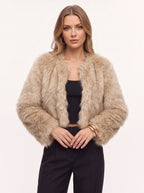 Starru Cropped Faux Fur Jacket – Women Cropped Fur Coat Short Evening Party Open Front Jacket
