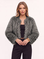 Starru Cropped Faux Fur Jacket – Women Cropped Fur Coat Short Evening Party Open Front Jacket
