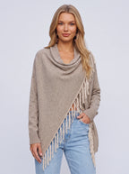 Diagasca Draped Fringe Cardigan – Women Oversized Cowl Neck Open Front Autumn Winter Knit Cardigan