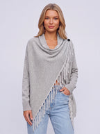 Diagasca Draped Fringe Cardigan – Women Oversized Cowl Neck Open Front Autumn Winter Knit Cardigan