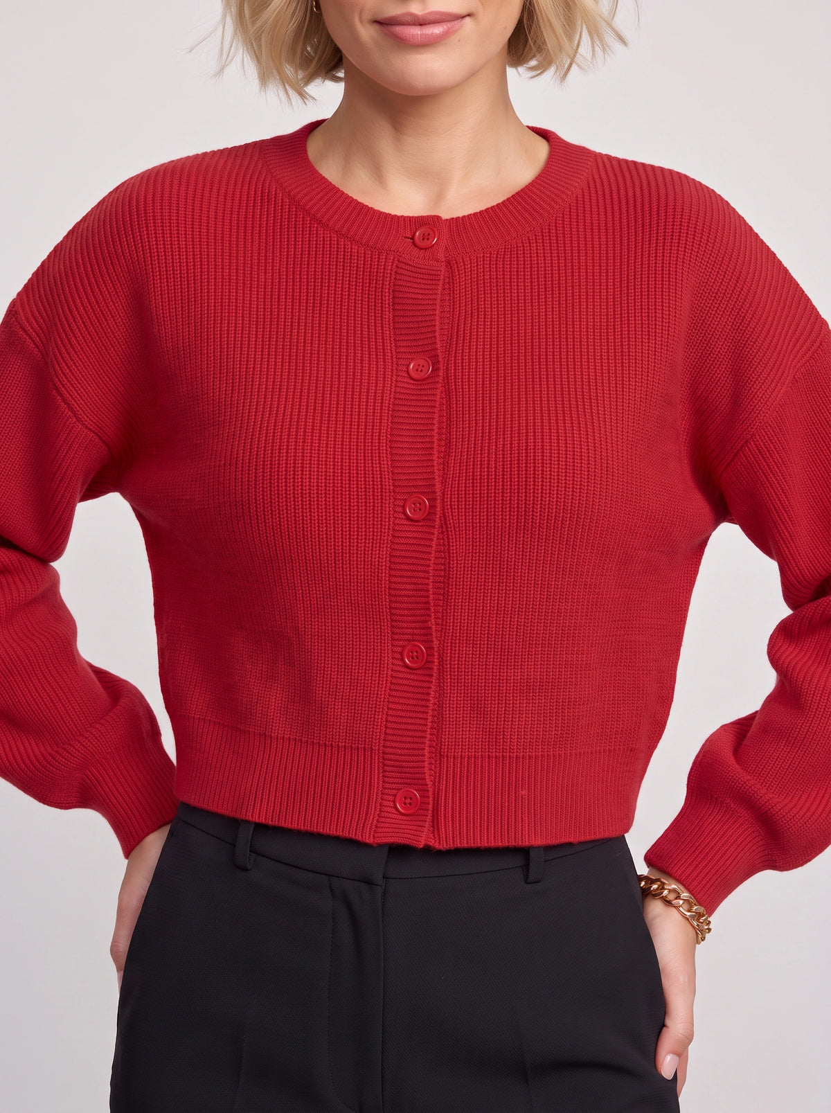 Ridjenne Button-Front Crop Cardigan – Ribbed Knit Women Autumn Office Casual Workwear Crop Cardigan