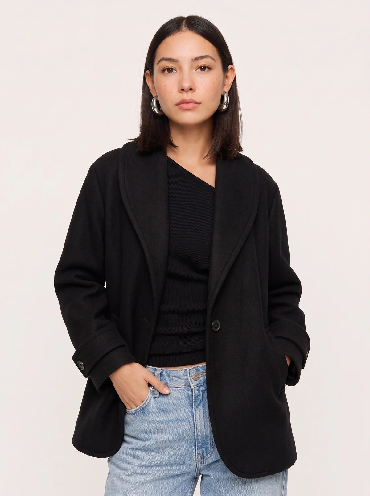 Contrell Longline Single-Breasted Blazer – Oversized Blazer Women Tailored Office Casual Workwear Jacket