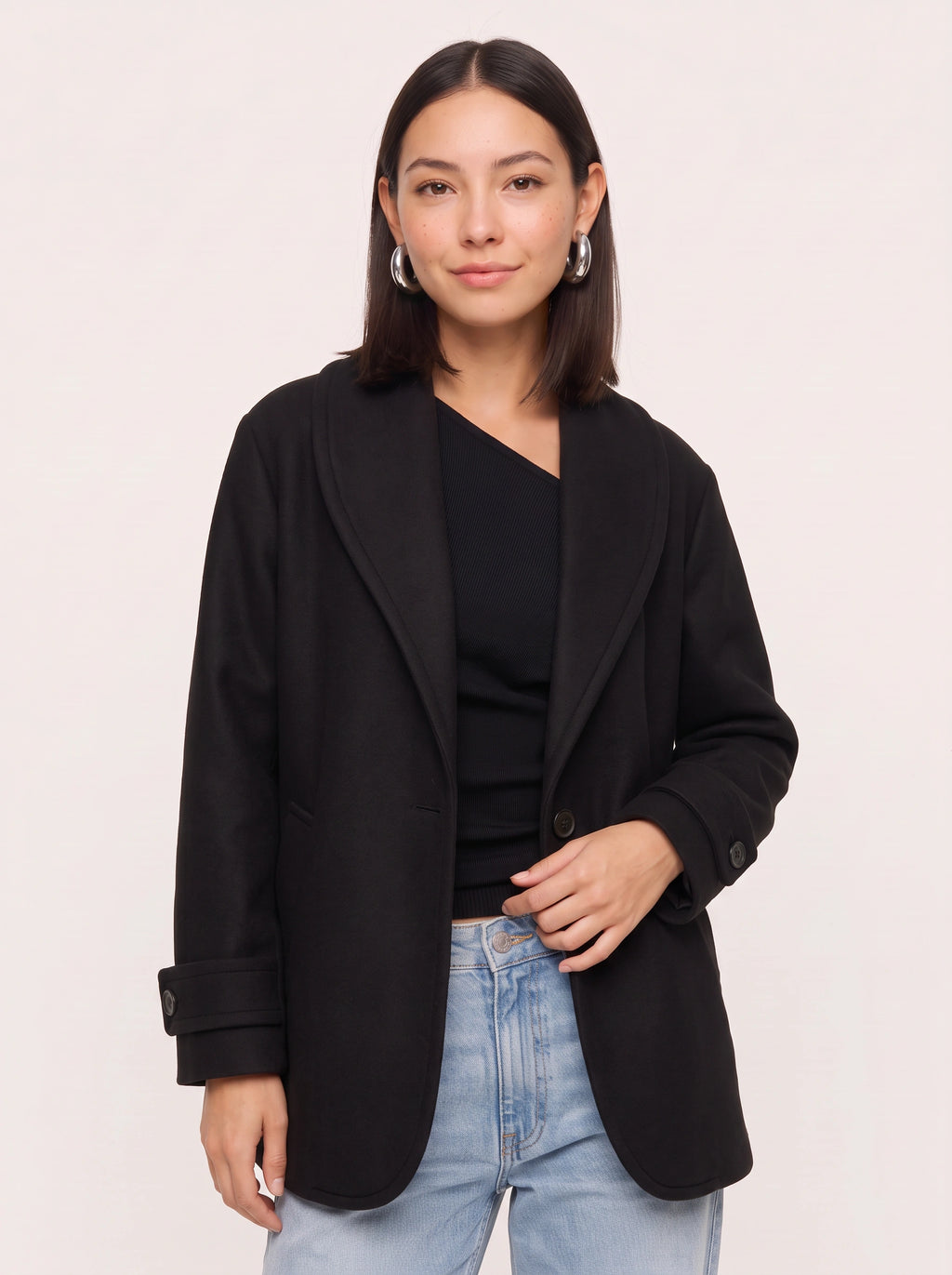 Contrell Longline Single-Breasted Blazer – Oversized Blazer Women Tailored Office Casual Workwear Jacket
