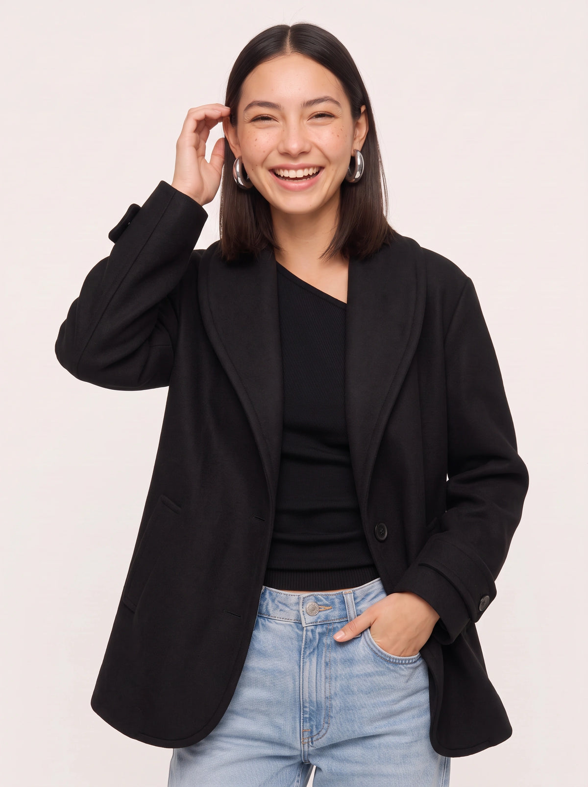 Contrell Longline Single-Breasted Blazer – Oversized Blazer Women Tailored Office Casual Workwear Jacket