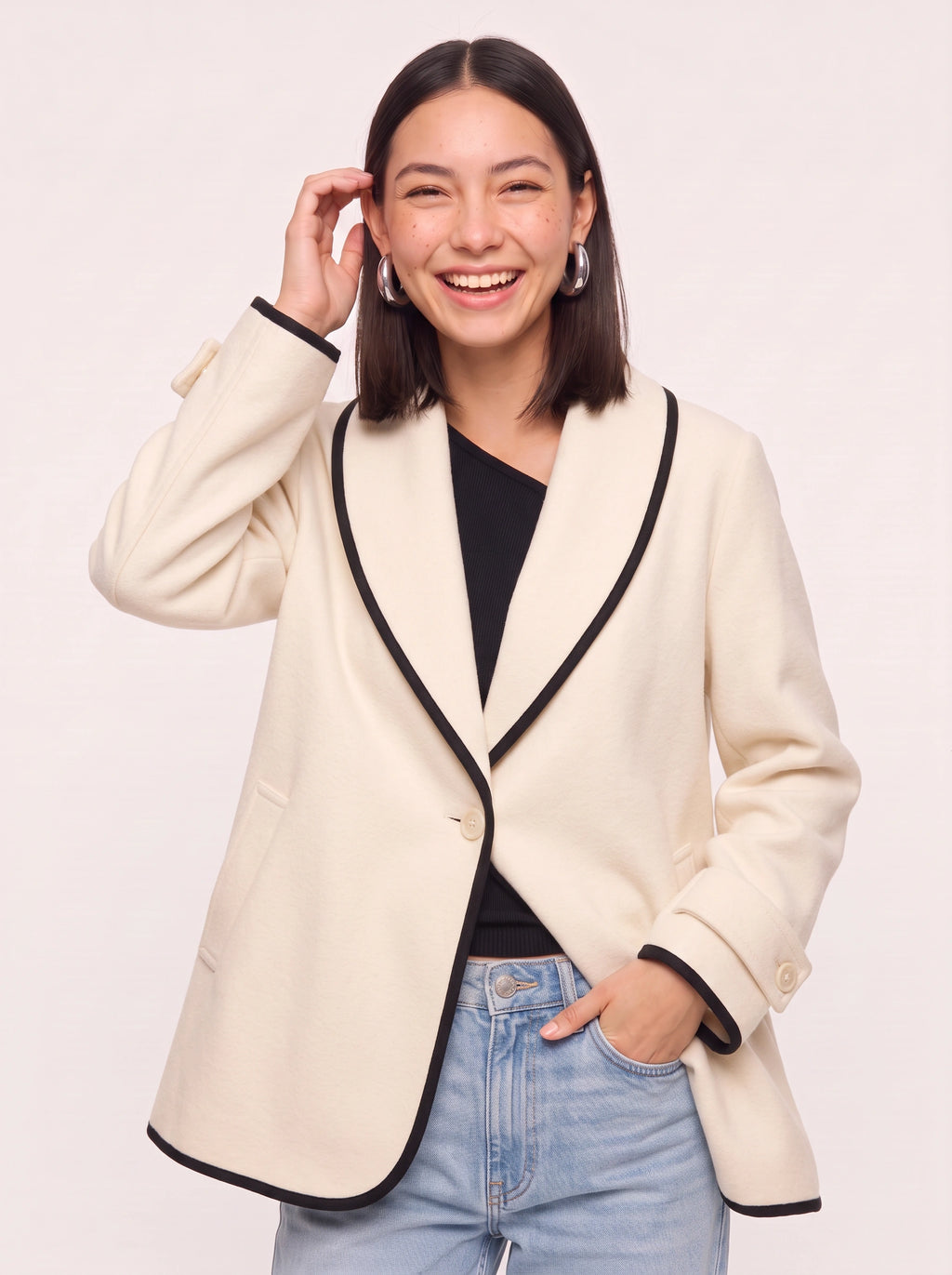 Contrell Longline Single-Breasted Blazer – Oversized Blazer Women Tailored Office Casual Workwear Jacket